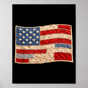 Poster Bandeira Floral Patriótica da Independência Americ