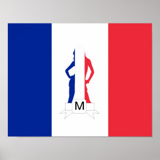 Poster Bandeira francesa e monograma feminino