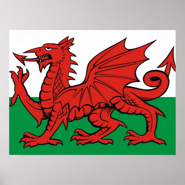 Pôster Bandeira galesa, "Cymru am byth", o dragão vermelh (Frente)