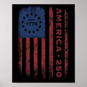 Poster Bandeira Histórica Vintage dos EUA 250 Anos Améric