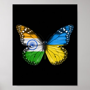 Poster Bandeira indiana ucraniana Borboleta Índia Ucrânia