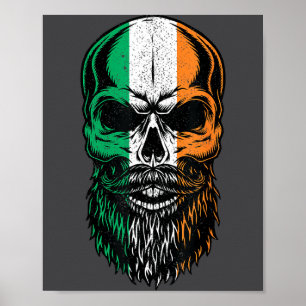 Poster Bandeira Irlandesa Caveira Barbuda Dia de São Patr