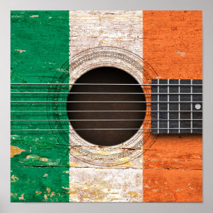 Pôster Bandeira irlandesa na guitarra acústica velha