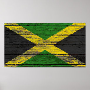 Poster Bandeira jamaicana com efeito de madeira áspero d