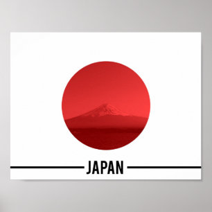 Pôster Bandeira Japonesa - Monte Fuji, Japão