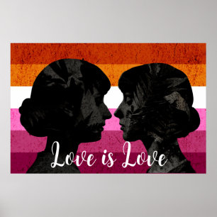 Poster Bandeira Lésbica com Duas Mulheres Silhouettes