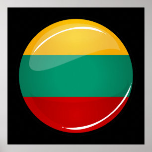 Poster Bandeira lituana redonda lustrosa