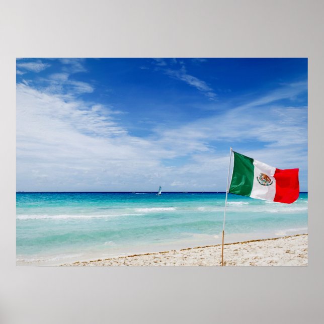 Poster Bandeira mexicana em uma praia (Frente)