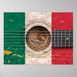 Poster Bandeira mexicana na antiga guitarra acústica