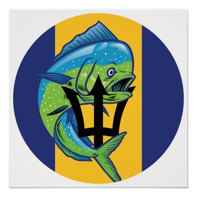 Pôster Bandeira Nacional Animal Barbados Mahi-mahi (Frente)