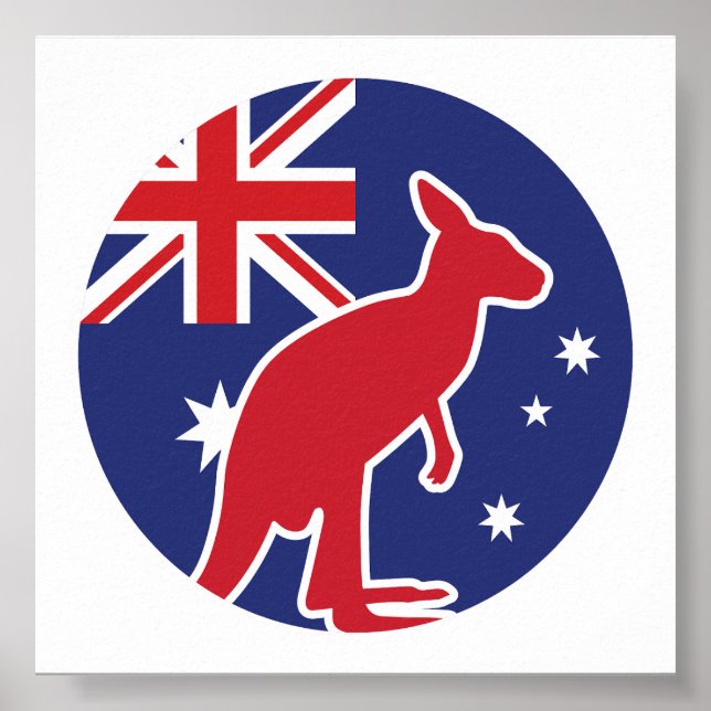 Poster Bandeira Nacional Australiana de Kangaroo, Austrál (Frente)