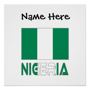 Pôster Bandeira Nigeriana Nigeria Personalização Preta 