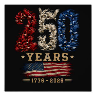 Pôster Bandeira Patriótica Águia Americana 250 Anos