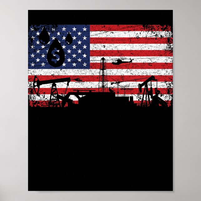Poster Bandeira Patriótica De Oilfield Com Rig De Bomba D (Frente)