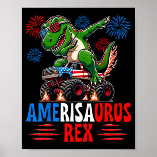 Poster Bandeira Patriótica EUA Dabbing T-Rex 4 de Julho