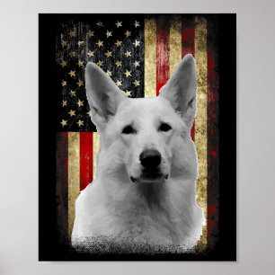 Poster Bandeira Patriótica Pastor Alemão Branco Americano