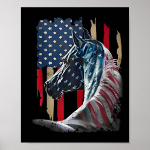 Poster Bandeira Patriótica Usa Bandeira Vintage Horse 4 D