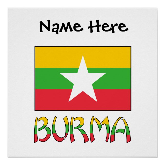 Pôster Bandeira Personalizada da Birmânia Myanmar  (Frente)