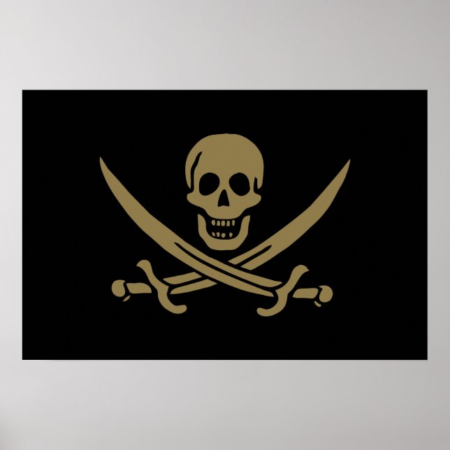 Poster Bandeira pirata Caveira de Ouro e Espadas de Calic (Frente)