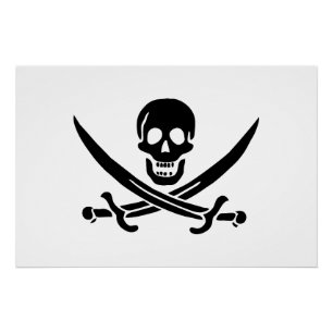 Pôster Bandeira Pirata Caveira Espadas Cruzadas