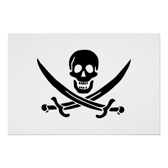 Pôster Bandeira Pirata Caveira Espadas Cruzadas (Frente)