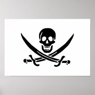 Poster Bandeira Pirata Caveira Espadas Cruzadas