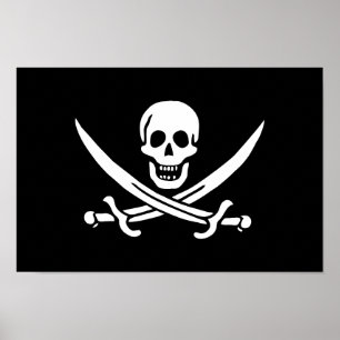 Poster Bandeira Pirata Caveira Espadas Cruzadas