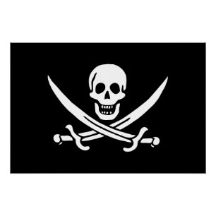 Pôster Bandeira Pirata Caveira Espadas Cruzadas