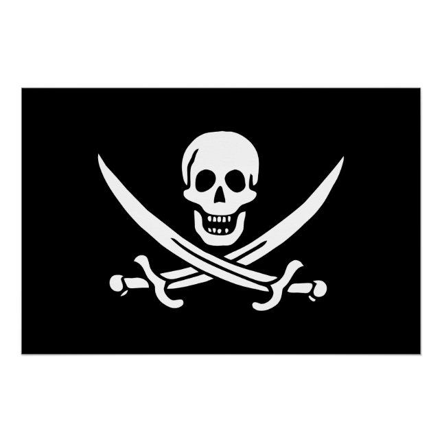Pôster Bandeira Pirata Caveira Espadas Cruzadas (Frente)