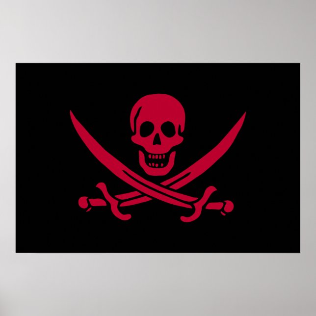 Poster Bandeira pirata da Caveira Vermelha e Espadas de C (Frente)