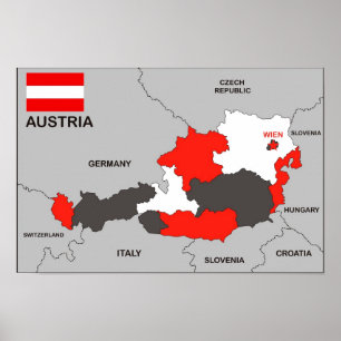 Pôster bandeira política do mapa do país de Áustria
