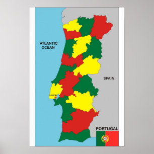 Pôster bandeira política do mapa do país de Portugal