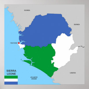 Pôster bandeira política do mapa do país de Sierra Leã
