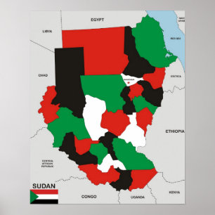 Poster bandeira política do mapa do país de Sudão
