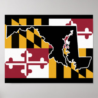 Pôster Bandeira/poster de Estado de Maryland - preto