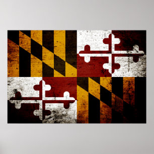 Poster Bandeira preta do estado de Maryland do Grunge