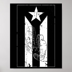 Poster Bandeira Preta E Branca De Porto Rico Com Luva De