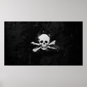 Pôster Bandeira preto e branco do crânio do pirata da