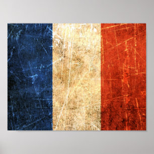 Pôster Bandeira riscada e vestida do francês do vintage