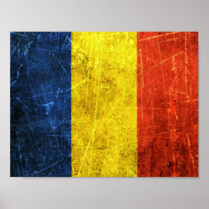 Poster Bandeira riscada e vestida do Romanian do vintage