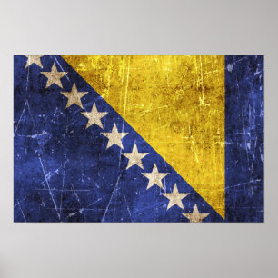 Pôster Bandeira riscada vintage de Bósnia - Herzegovina