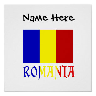 Pôster Bandeira Romena Romênia Personalização Preta