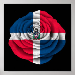 Pôster Bandeira Rosa da República Dominicana em Preto