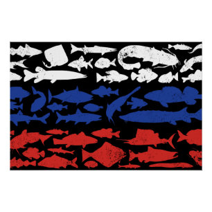 Pôster Bandeira russa feita de peixe - Design de pesca pa