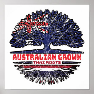 Poster Bandeira Tailandesa Australiana Raízes de Árvore