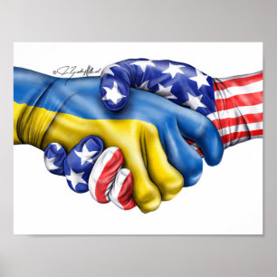 Poster Bandeira ucraniana e aperto de mão da bandeira do