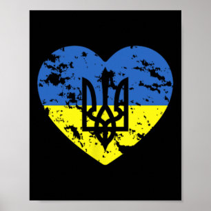 Poster Bandeira Ucraniana E Suporte Em Forma De Coração T