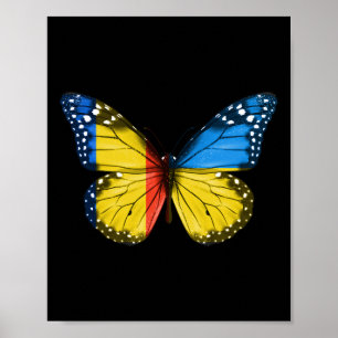 Poster Bandeira Ucraniana Romena Borboleta Ucrânia Romêni