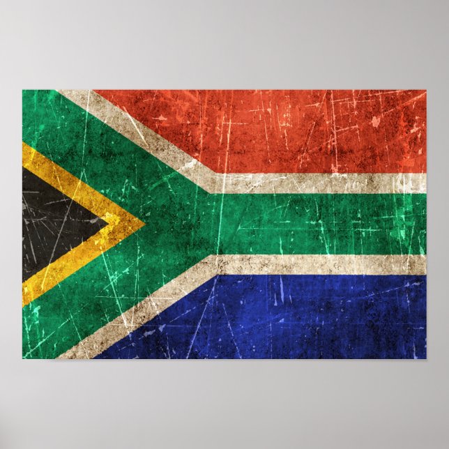 Pôster Bandeira Vintage Aged e Arrastada da África do Sul (Frente)