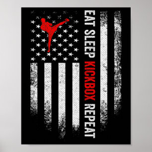 Poster Bandeira Vintage Dos EUA Coma Durma Mma Kickbox Re
